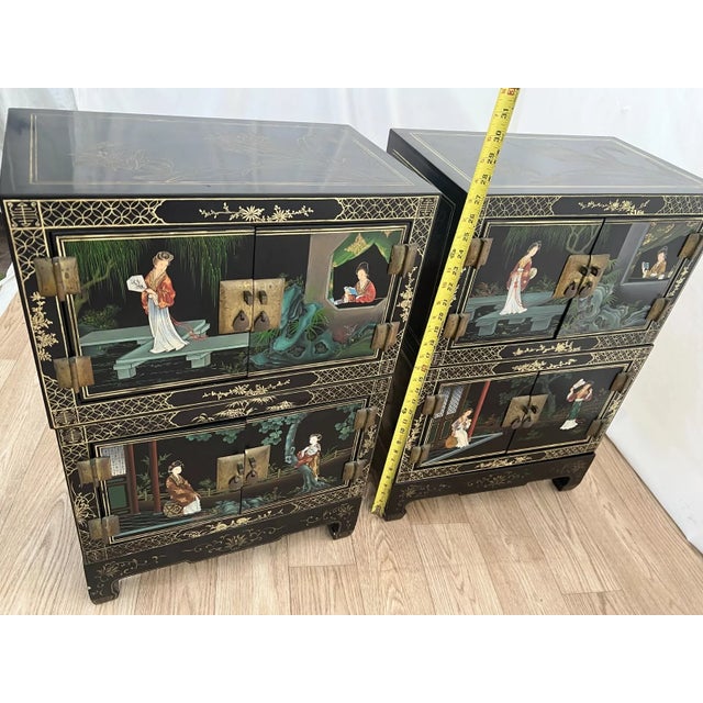 1950s Pair Mid Century Stacking Chinoiserie Bedside Cabinets Nightstands Six Pieces Chinese For Sale - Image 9 of 12