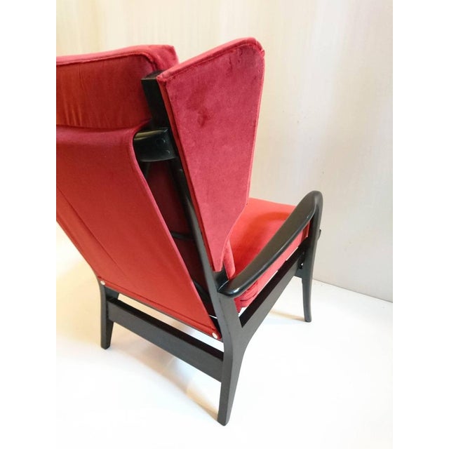 Mid-Century Wingback Armchair in Red Velvet and Blackened Wood, 1950s For Sale - Image 4 of 10