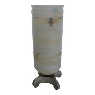 Art Deco Alabaster Up Light and Bronze Base For Sale