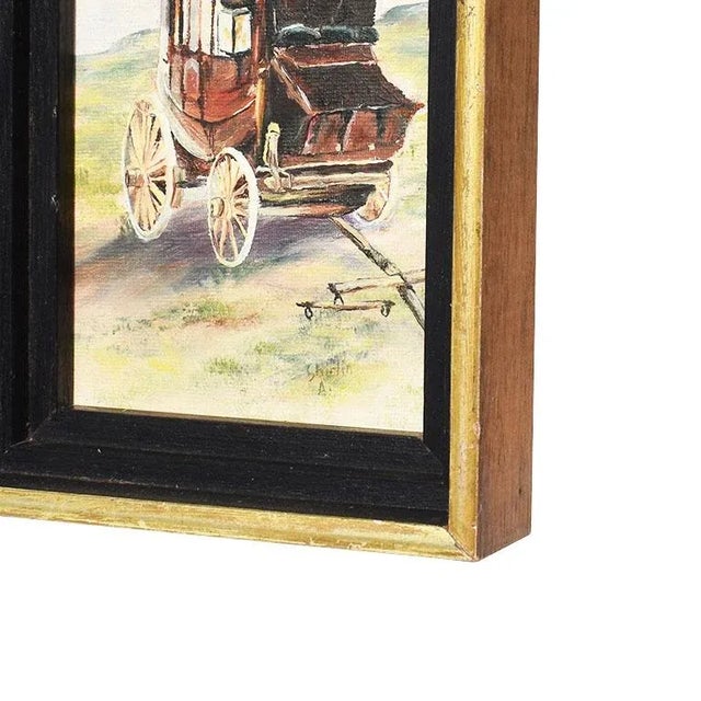 Rectangular Still Life Framed Painting of a Stagecoach For Sale - Image 4 of 5