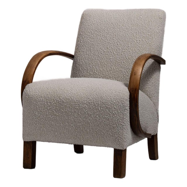 Mid 20th Century Jindřich Halabala Blue Wood Club Chairs For Sale