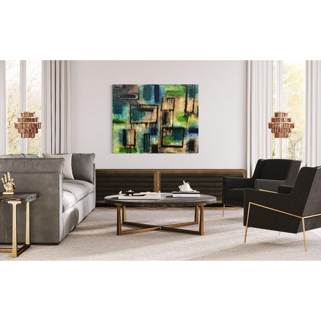 Multiform in Green by J. Kent Martin explores a vibrant interplay of teal, green, and muted earth tones, structured...