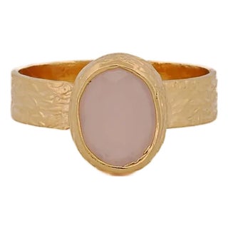Cleopatra Pink Quartz Gemstone Gold Ring, Size 5 For Sale