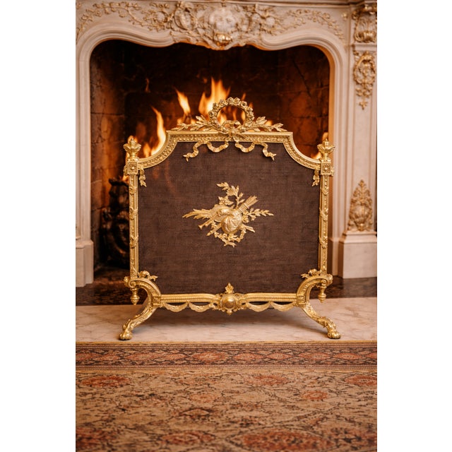 Gold 19th C French Louis XVI Gilt Bronze Fireplace Screen For Sale - Image 8 of 11