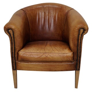Vintage Dutch Cognac Leather Club Chair For Sale