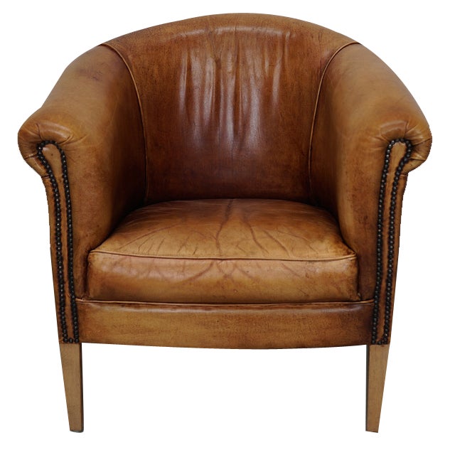 Vintage Dutch Cognac Leather Club Chair For Sale