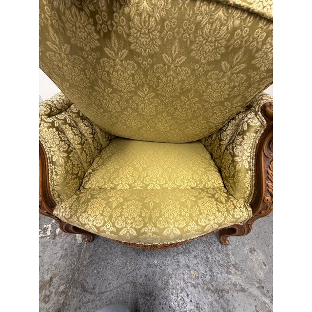 Green Louis XV Style Tufted Bergère Armchair, Vintage For Sale - Image 8 of 12