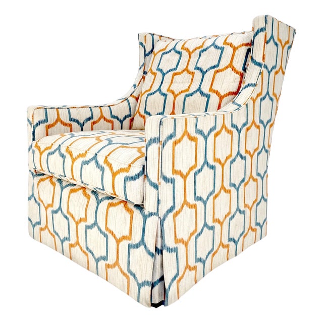 Mid Century Modern Funky Abstract Upholstery Arm Wing Chair MINT For Sale