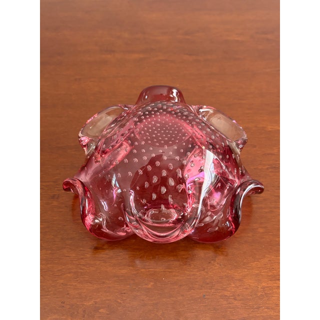 Large 1970s Murano Style Raspberry Color and Bubble Design Ashtray of Candy Bowl For Sale In Miami - Image 6 of 6