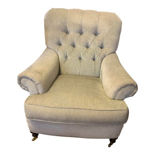 Grey Velvet Upholstered Tufted Club Chair For Sale
