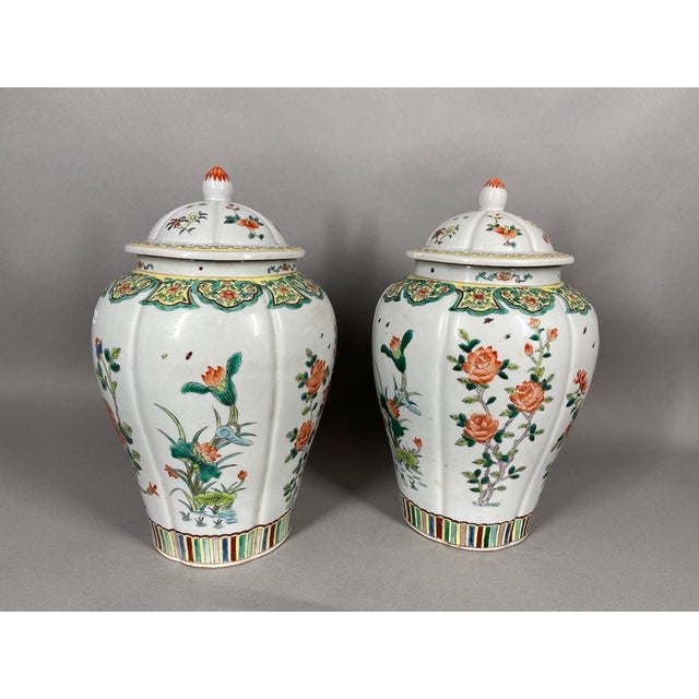Mid 20th Century Mid-20c Chinese Famille Verte Green Porcelain Vases Pair 2pc For Sale - Image 5 of 10