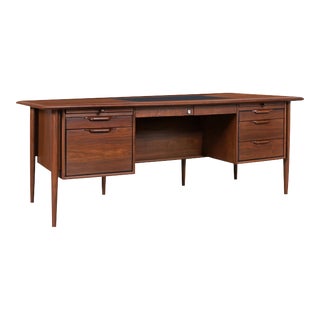 1960s Mid Century Walnut "Castillian" Executive Desk by Alma For Sale