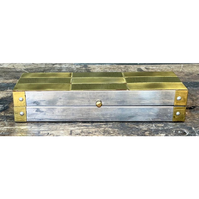 Metal Vintage Checkerboard Brass Box For Sale - Image 7 of 12