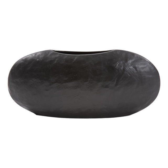 Hammered Organic Ebony Aluminum Canoe Vase- Large For Sale