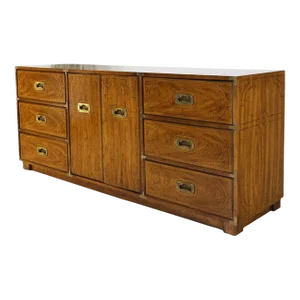 Campaign Style 9 Drawers Two Doors Compartment Paint Decorated Dresser Credenza