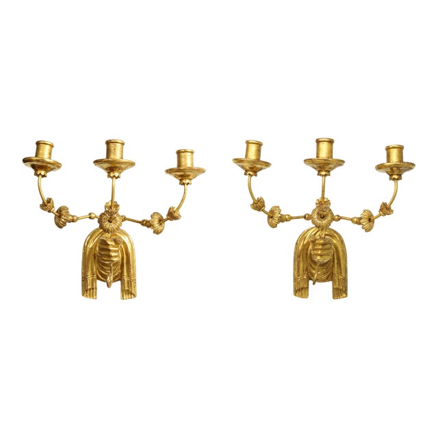 Bespoke Giltwood Hand-Carved Sconces - Pair For Sale