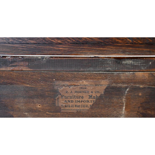 1900 Antique Rj Horner Solid Tiger Oak Carved Griffin Server / Buffet For Sale - Image 17 of 18