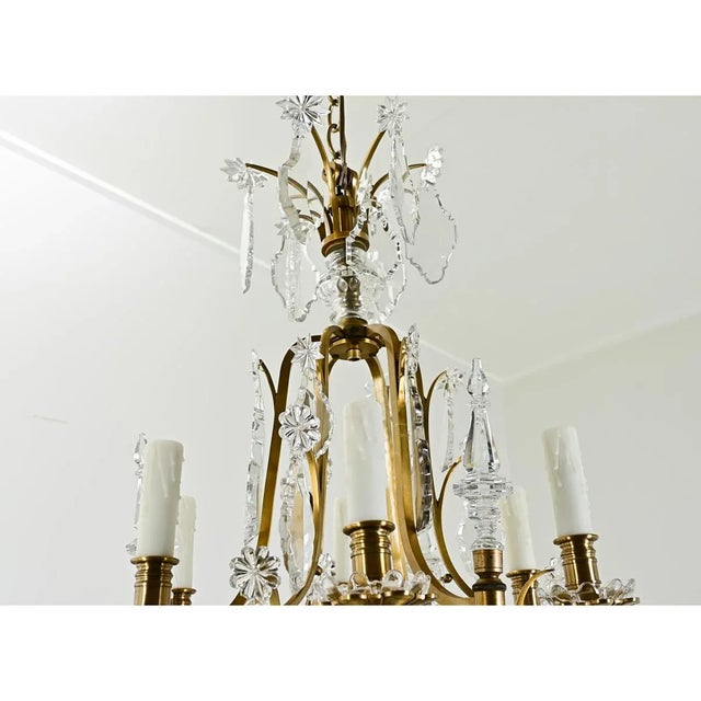 French Vintage Petite Brass & Crystal Chandelier For Sale - Image 9 of 12