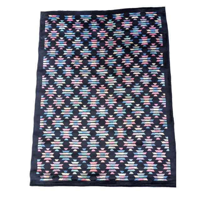 Black Silk Rug with Geometric Designs, 1970s For Sale - Image 10 of 11