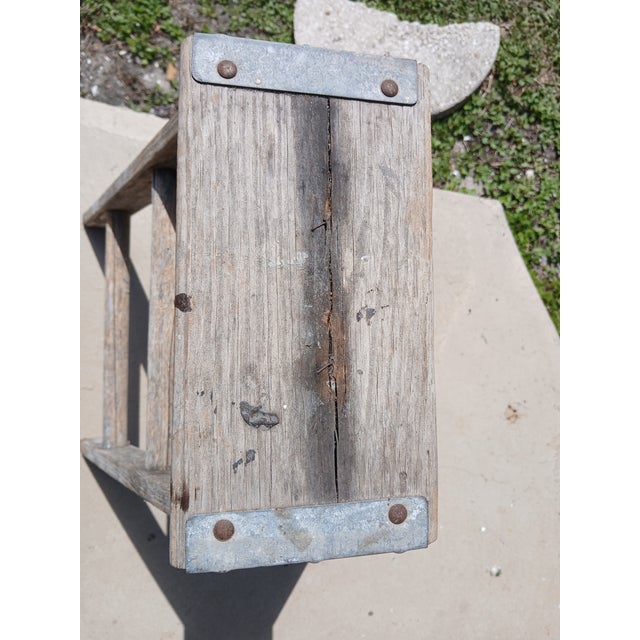 Rustic Vintage Wood Mid Century Rustic Two Step Stepstool Ladder For Sale - Image 3 of 6