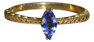 The Bluet: Ladies Engagement Style Ring in Yellow Gold set with Navette Shaped Tanzanite
