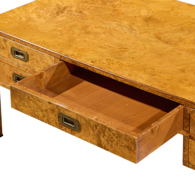 Wood Baker Furniture Campaign Style Burlwood and Brass Coffee Table For Sale - Image 7 of 9