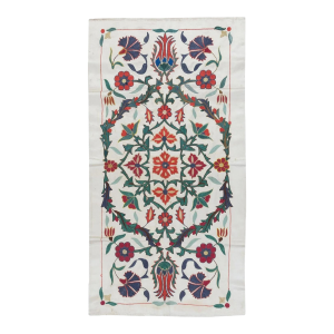 22"x40" 100% Silk Embroidered Wall Hanging, Suzani Wall Art, Handmade Tapestry