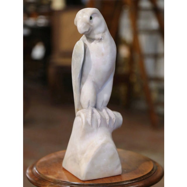 Late 19th Century 19th Century French Carved Marble Parrot Sculpture With Glass Eyes For Sale - Image 5 of 9