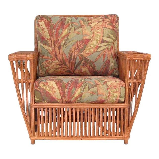1990s Presidents Art Deco Stick Reed Rattan Nantucket Lounge Armchair For Sale - Image 4 of 7
