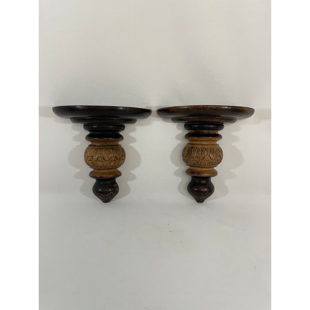 1970s Vintage Carved Wood Wall Shelf Brackets Sconces Corbels, a Pair For Sale - Image 5 of 16