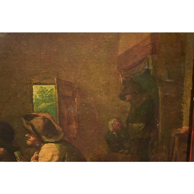 Wood "Peasants Playing Cards" Reproduction Oil Painting by Adriaen Brouwer For Sale - Image 7 of 13