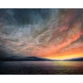 Afterburn by Brian Sostrom | Acrylic on panel of a sunset over a calm lake and clouds. For Sale