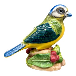 Vintage Chelsea House Chinoiserie Blue and Yellow Bird Figurine For Sale