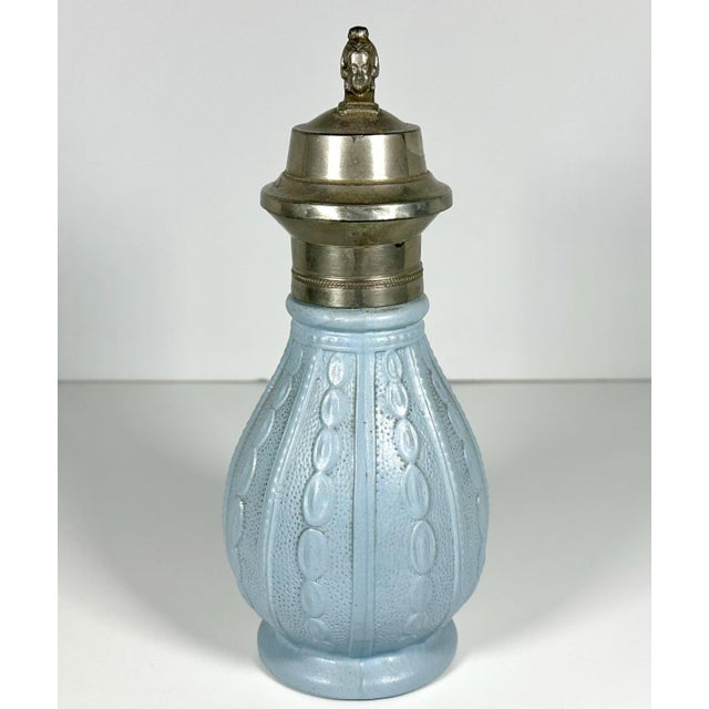 English 1870 British Relief-Molded Stoneware & Pewter Syrup Pitcher For Sale - Image 3 of 10