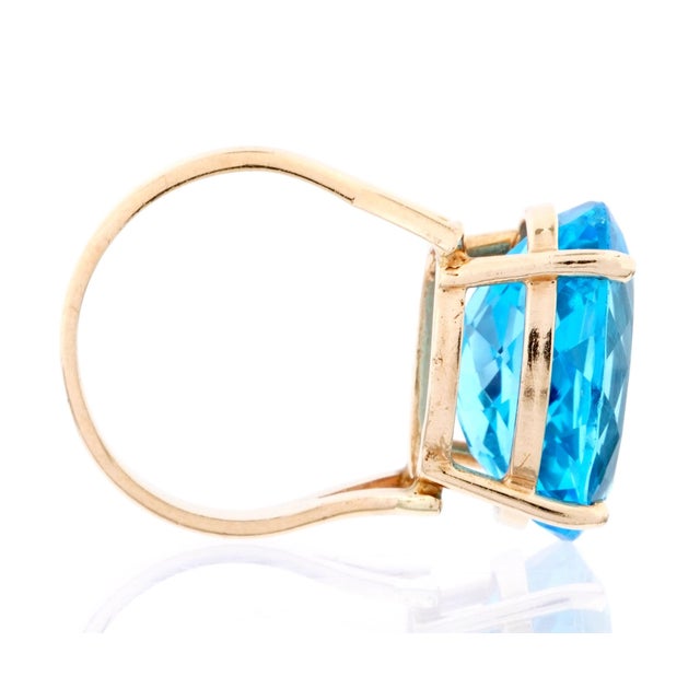 Metal 14k Gold Oval Blue Topaz Cocktail Ring For Sale - Image 7 of 8