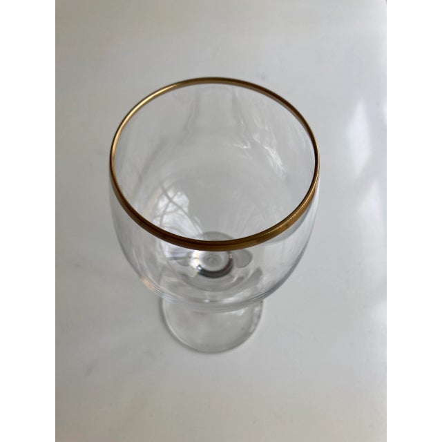 Contemporary crystal with gold rim wine glass 2.75"D X7. 25"H , makers mark reads " Lenox USA" in excellent condition