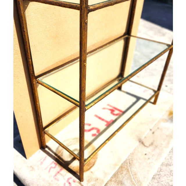 Gilt Iron & Glass Faux Bois Étagère Bookcase Shelf Mid Century For Sale - Image 10 of 13