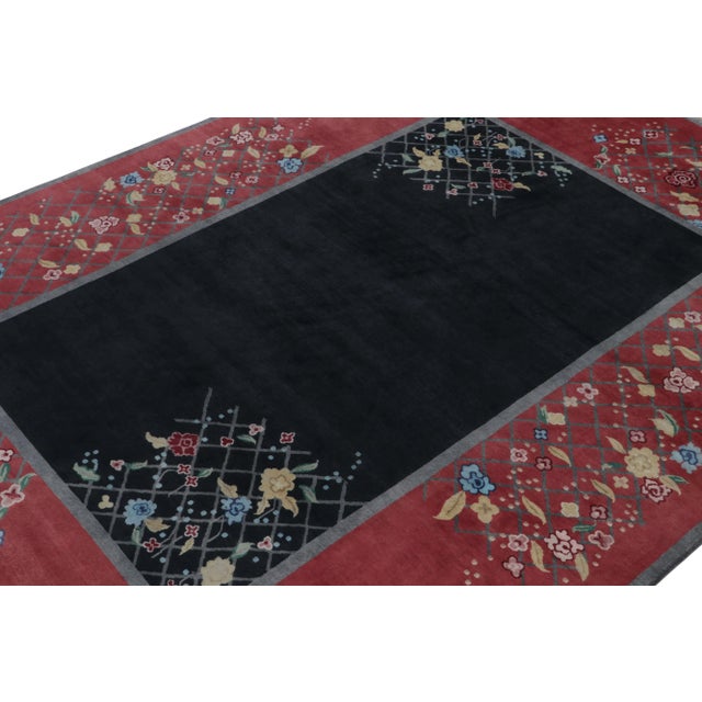 Rug & Kilim Rug & Kilim Chinese Style Art Deco Rug in Black & Red with Colorful Florals - 12'x18' For Sale - Image 4 of 8