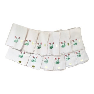 Vintage Embroidered Floral Napkins-Set of 12 For Sale