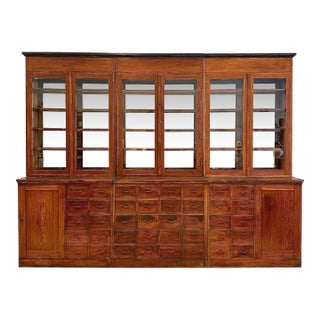 Circa 1900 Large Hungarian Apothecary Cabinet With Glass Doors & Drawers For Sale