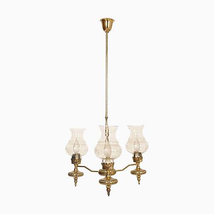 Art Deco Golden Brass and Murano Glass Chandelier with Three Lights, 1930s For Sale - Image 6 of 6