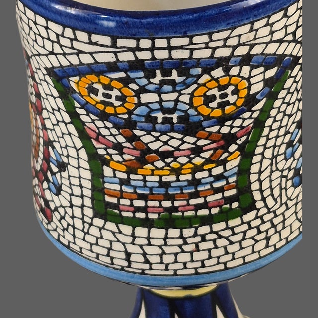 Religious Late 20th Century Hand Painted Armenian Ceramic Communion Chalice Loaves & Fish Mosaic Motif Spiritual For Sale - Image 3 of 10