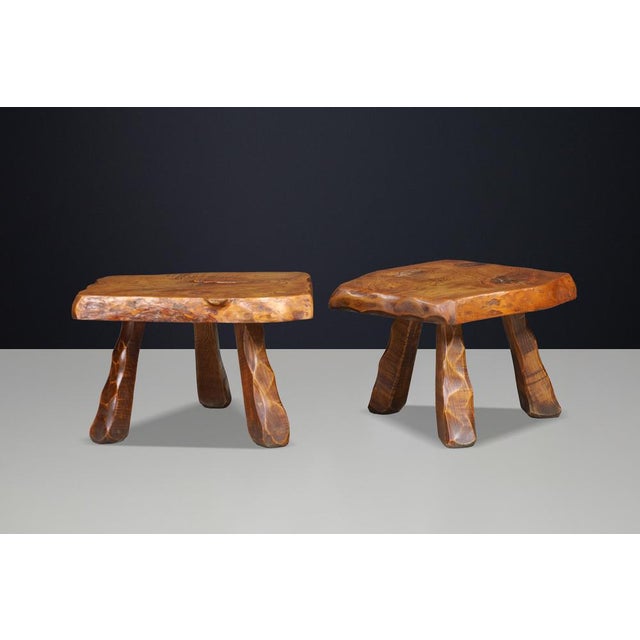 Brutalist Brutalist Elm Side Tables, France, 1960s, Set of 2 For Sale - Image 3 of 17