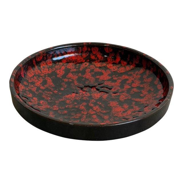 Mid-Century Modern Red Fat Lava Glaze Ceramic Plate 1960s For Sale