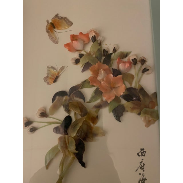 1970s Framed Vintage Shadowbox Chinese Shell Art, Flowering Crab Apple and Butterflies For Sale In Baltimore - Image 6 of 7