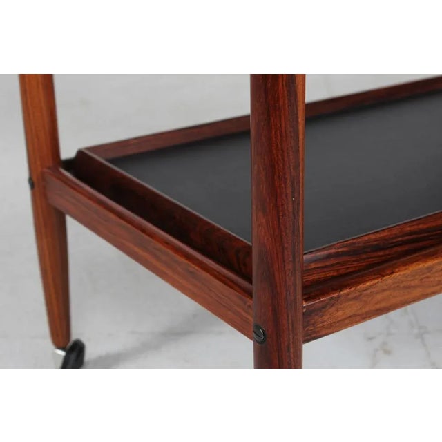 Trolley in Rosewood and Black Formica with Foldable Table Top and Removable Tray by PJ Møbler, Denmark, 1970s For Sale - Image 6 of 13
