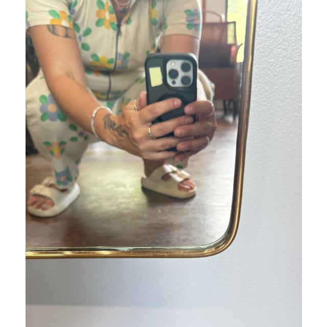 Brass Italian Modern Gio Ponti Style Wall Mirror in Brass Frame (H 47 1/2 X W 23 3/4) For Sale - Image 8 of 10