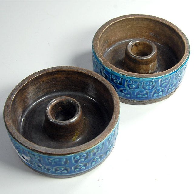 Blue Italian Rimini Blue Ceramic Candleholders by Aldo Londi for Bitossi, 1970s, Set of 2 For Sale - Image 8 of 11