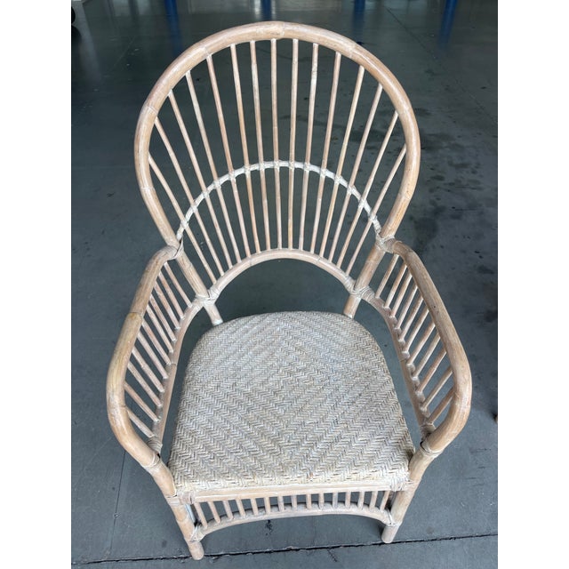 Eggshell Vintage Coastal Rattan Fan Back Armchairs With Woven Seats, a Pair For Sale - Image 8 of 12