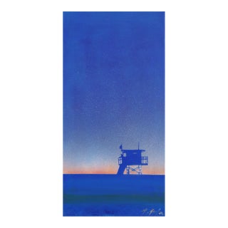 Midnight Sun - Original Minimalist Modern Blue Beach Scene Acrylic Painting on Canvas by Kathleen Keifer For Sale